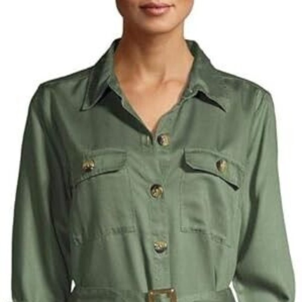 NWT TIME TRU LOT FOUR 4 LONG SLEEVE BELTED UTILITY SHIRT MIDI DRESSES SZ L NEW